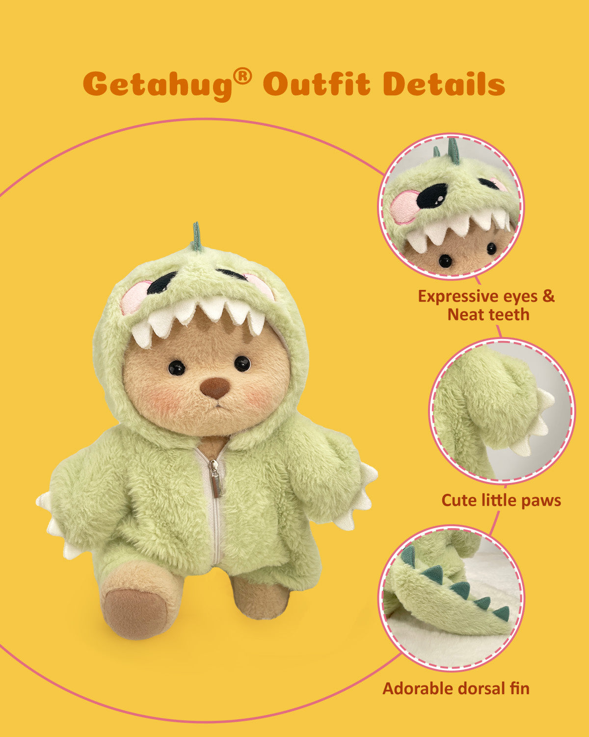 Getahug Furry Dino Bear | Ourson en peluche articulé fait main